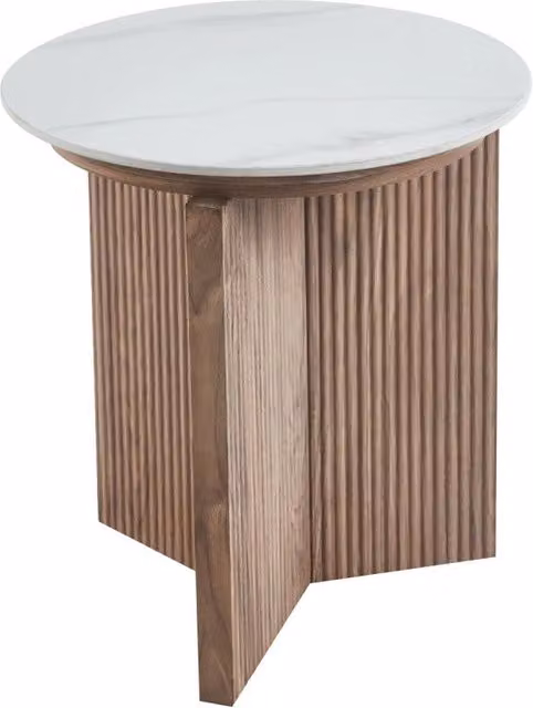 Tavolino rotondo Kami Casa Collection in marmo bianco con base in legno, Ø 45 cm, H 50 cm
