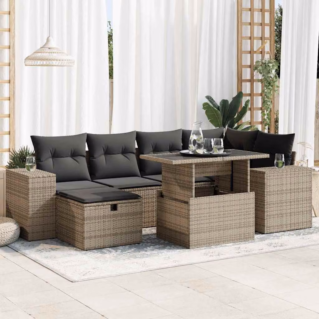 Maison Exclusive - Set da giardino 8 pezzi con cuscini grigio in polyrattan