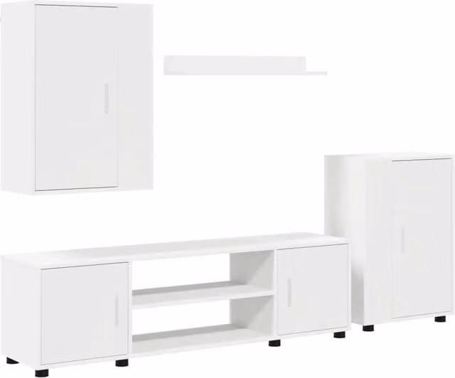Set mobile TV Montaggio a parete 4 pz | Armadietto TV | Mobile Porta TV Bianco Legno multistrato