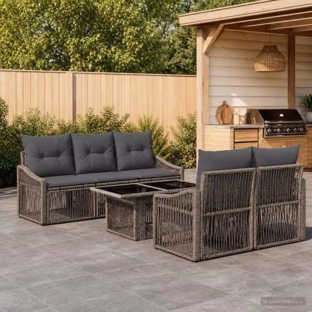 Set Divano da Giardino 6 pz Grigio e Grigio Scuro polyrattan 3437204