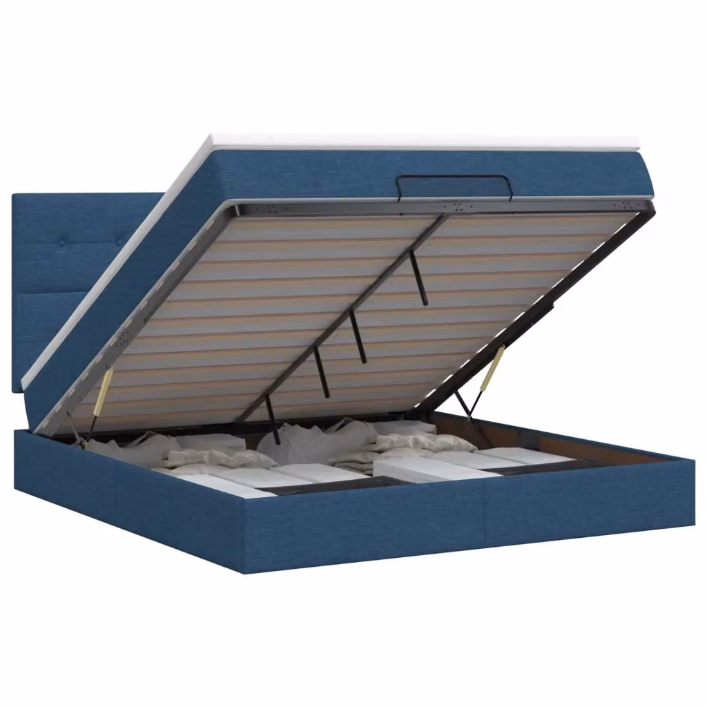 Letto ottomano con contenitore a sollevamento vidaXL in tessuto blu e bianco L/P/H: 160 x 200 x 88 cm – 2