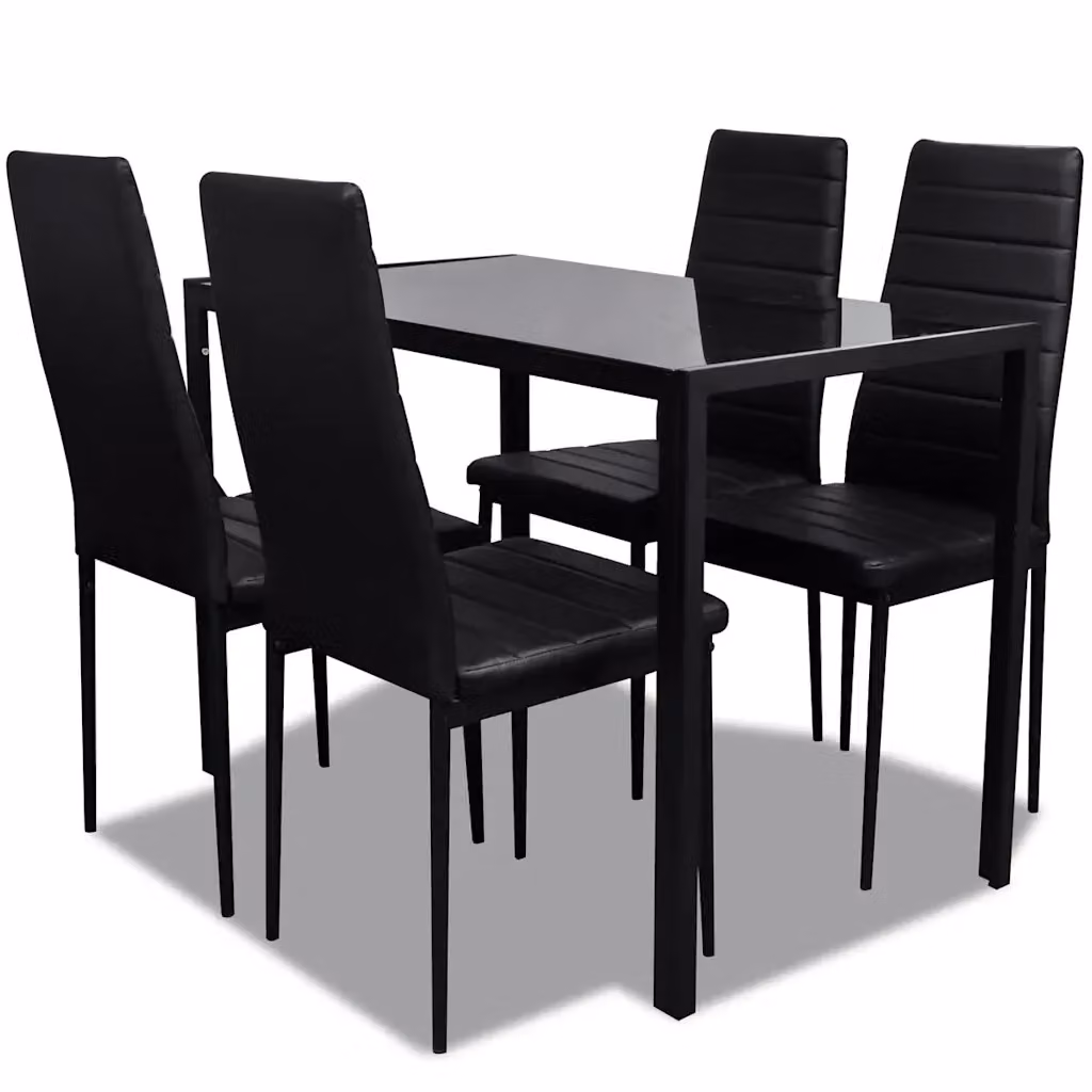 Set da pranzo moderno vidaXL composto da tavolo rettangolare in vetro nero e 5 sedie – 2