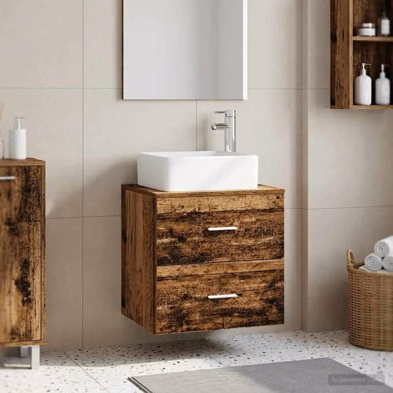 Mobile Lavabo da Parete vidaXL in Legno Marrone Antico con Cassetti e Ante L/P/H: 53 x 34,5 x 63 cm