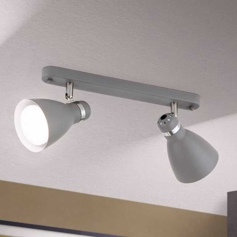 ORION Spot da soffitto School, 2 luci, grigio dimmerabile, Alluminio / Grigio / Zincato, Soggiorno / Sala da pranzo, Metallo, Moderno, Faretto