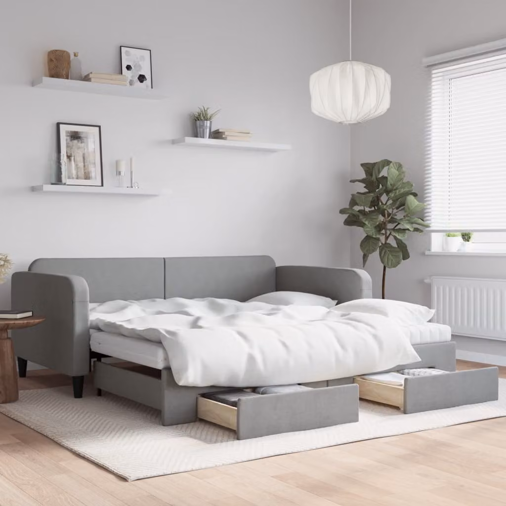 vidaXL Divano Letto con Cassetti in Tessuto Grigio L/P/H: 223 x 100 x 75 cm