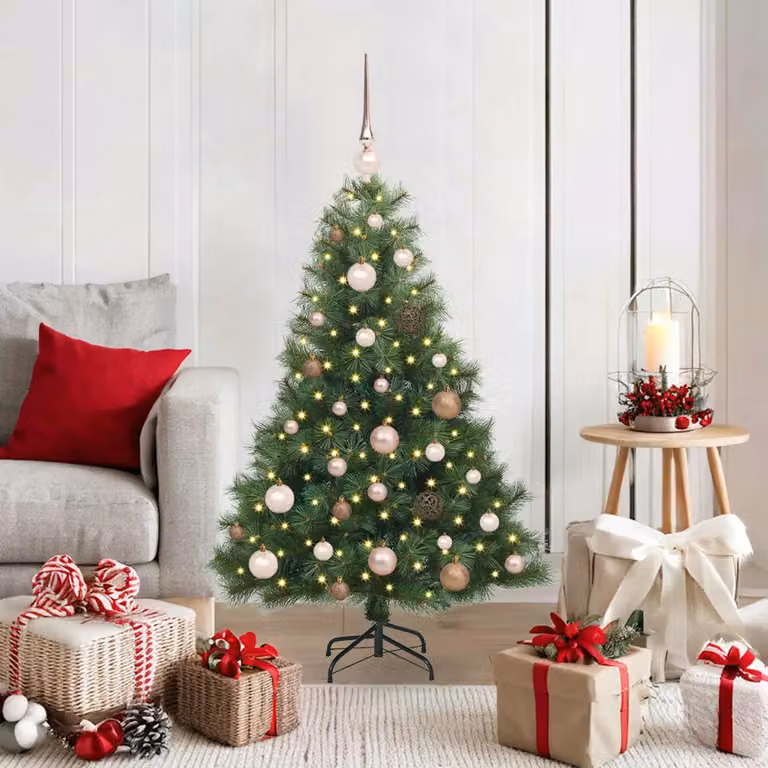 Albero di Natale artificiale moderno vidaXL verde con 150 LED luce bianca calda in PE e PVC, Altezza: 120 cm