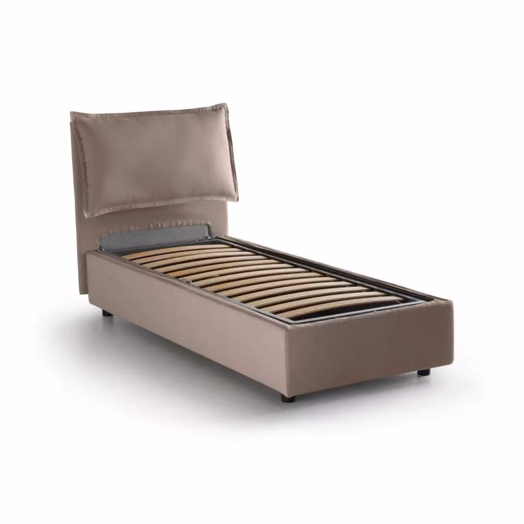 Letto singolo contenitore Aigor Talamo Italia con rivestimento in tessuto beige, apertura frontale, adatto per materasso 90x190 cm – 2