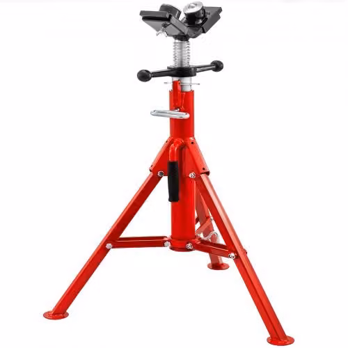 VEVOR Supporto per Tubi a V in Acciaio Smaltato Rosso, Altezza Regolabile da 71 cm a 130,8 cm, Modello 1107A con 2 Sfere di Trasferimento e Piedini Pieghevoli, Capacità 4500LB