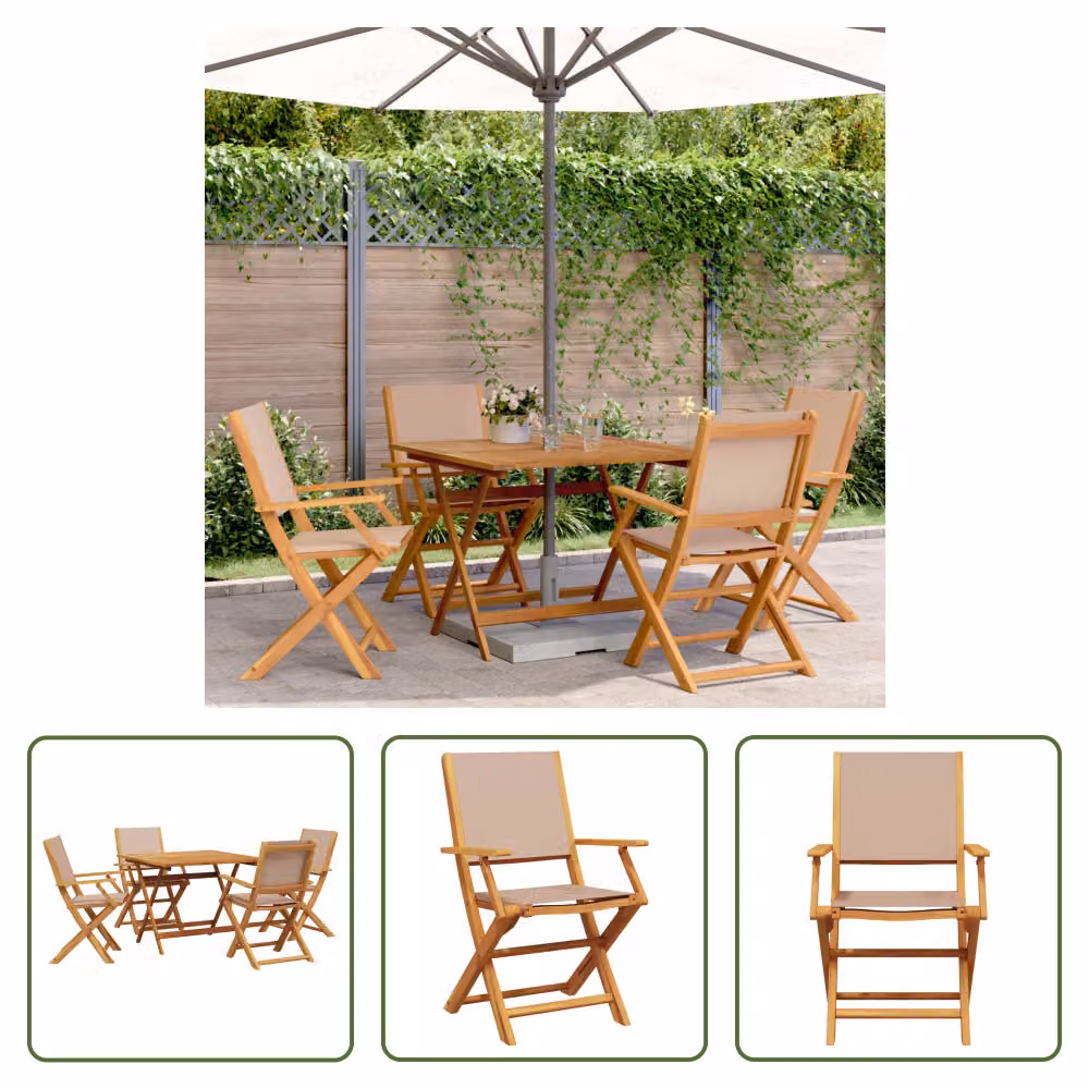 The Living Store Set da pranzo da giardino 5 pezzi in tessuto e legno massiccio taupe