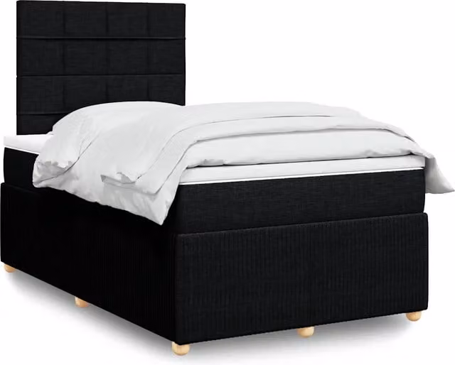 Letto Ibrido vidaXL con Giroletto a Molle e Materasso in Tessuto Nero e Bianco L/P/H: 120 x 190 cm – 1
