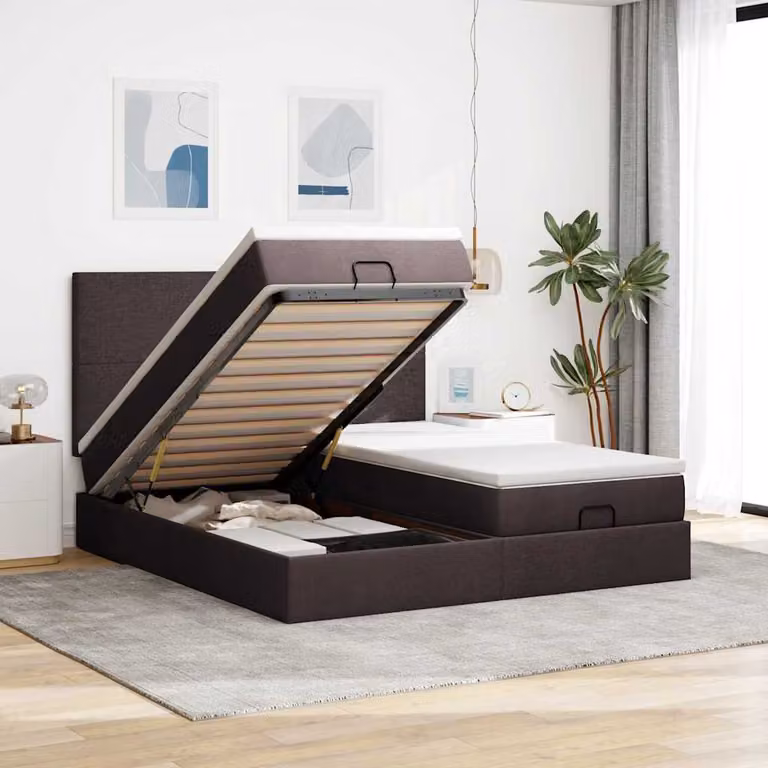 Letto con contenitore a sollevamento vidaXL in tessuto con materasso L: 180 cm, P: 200 cm, H: 128 cm