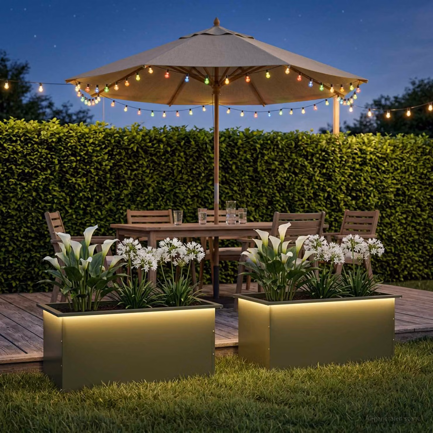 Set di 2 fioriere da giardino con LED vidaXL, colore verde, L 80 x P 50 x H 48 cm