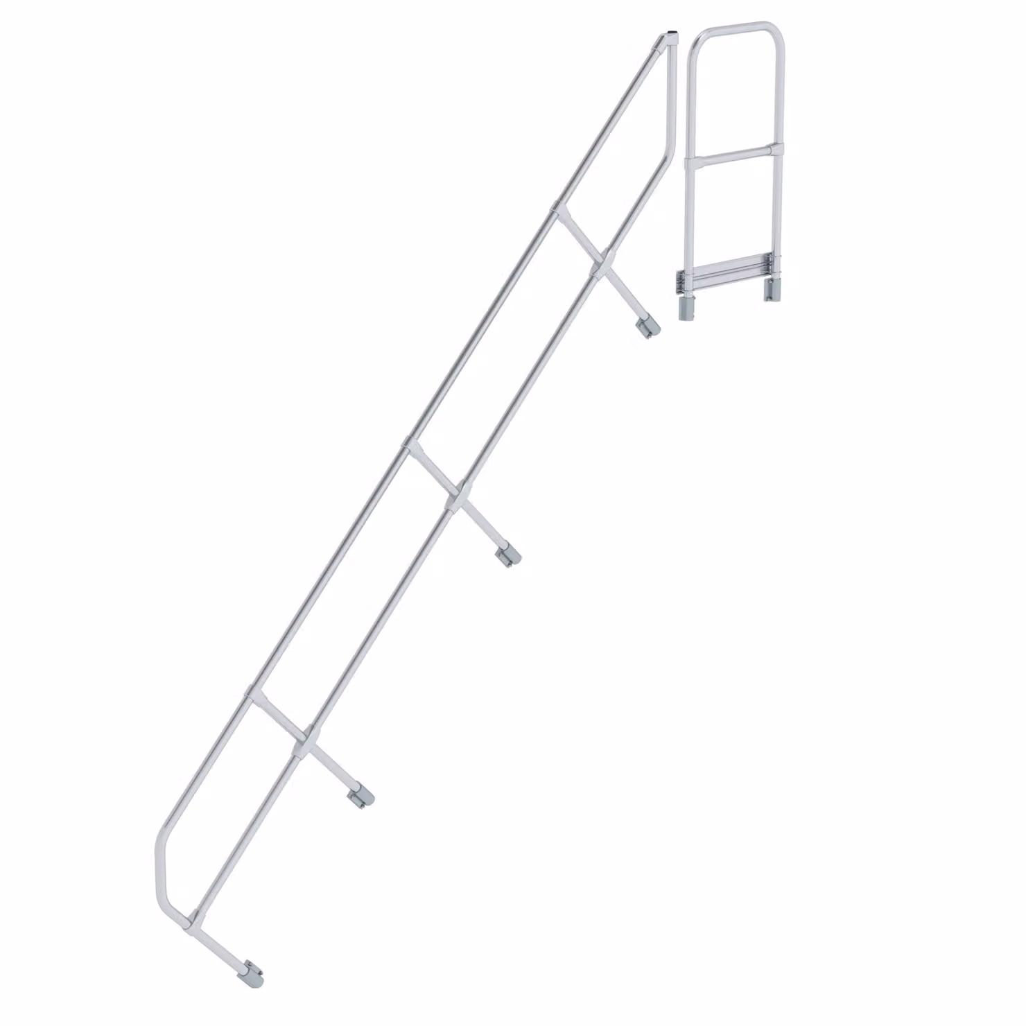 Scala con piattaforma a 45° secondo corrimano per 12 gradini inclinazione 45°