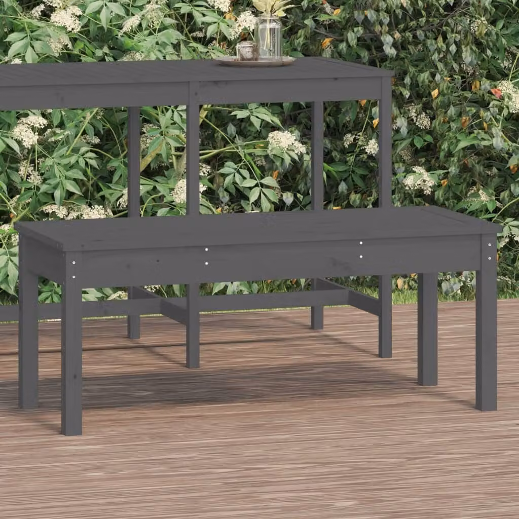 The Living Store Panca da giardino grigia 109x44x45 cm in legno di pino massiccio