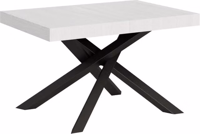 Tavolo allungabile moderno Bs Com in bianco frassino con telaio antracite L/P/H: 224 x 120 x 77 cm (estendibile a 90 cm)