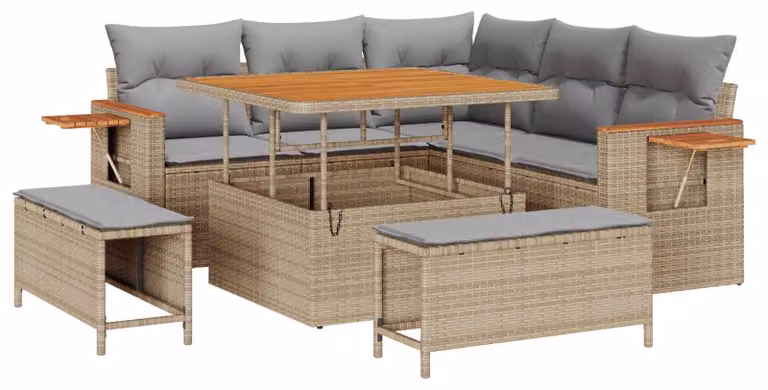 Set Divano da Giardino 8 pcs Beige polyrattan