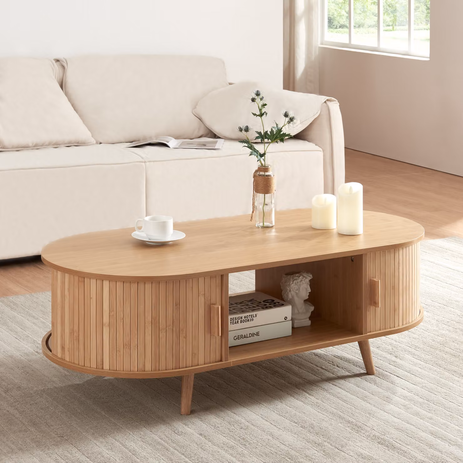 Tavolino 'Nordkapp' con 2 ante 120 x 55 x 40 cm legno di bambù
