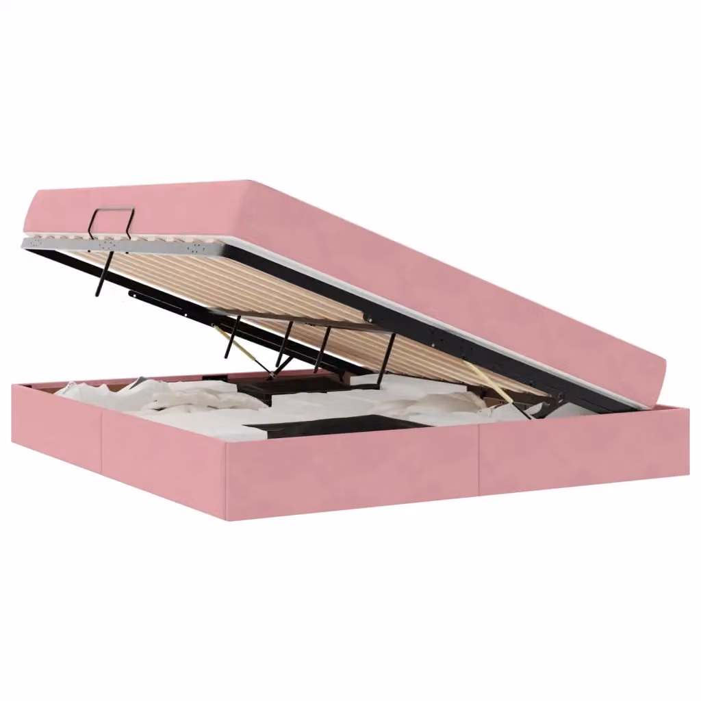 Letto con contenitore e materasso ibrido vidaXL in velluto rosa L: 180 cm, P: 200 cm, H: 280 cm – 2