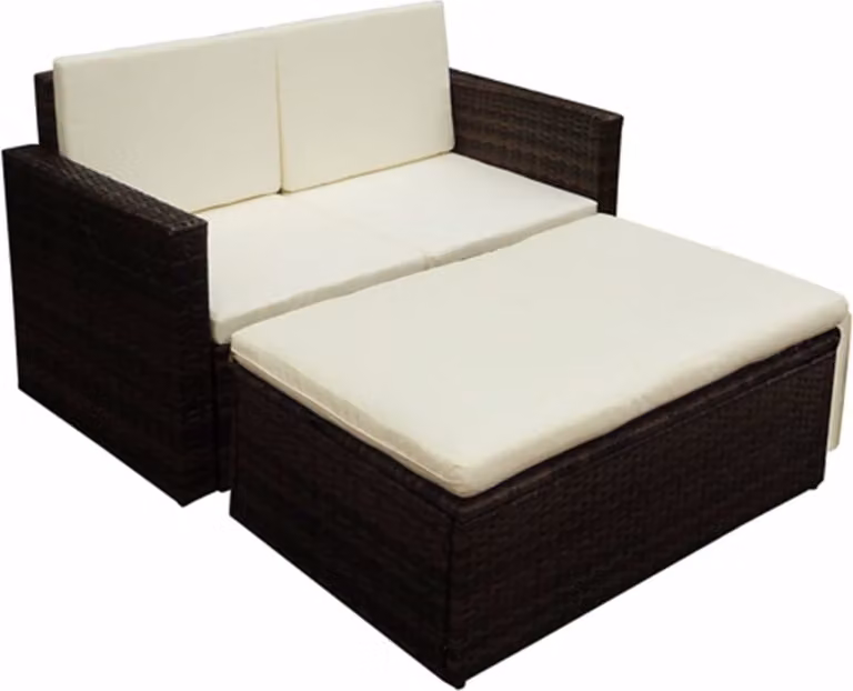 The Living Store Set salotto da giardino 2 pezzi con cuscini in poly rattan marrone