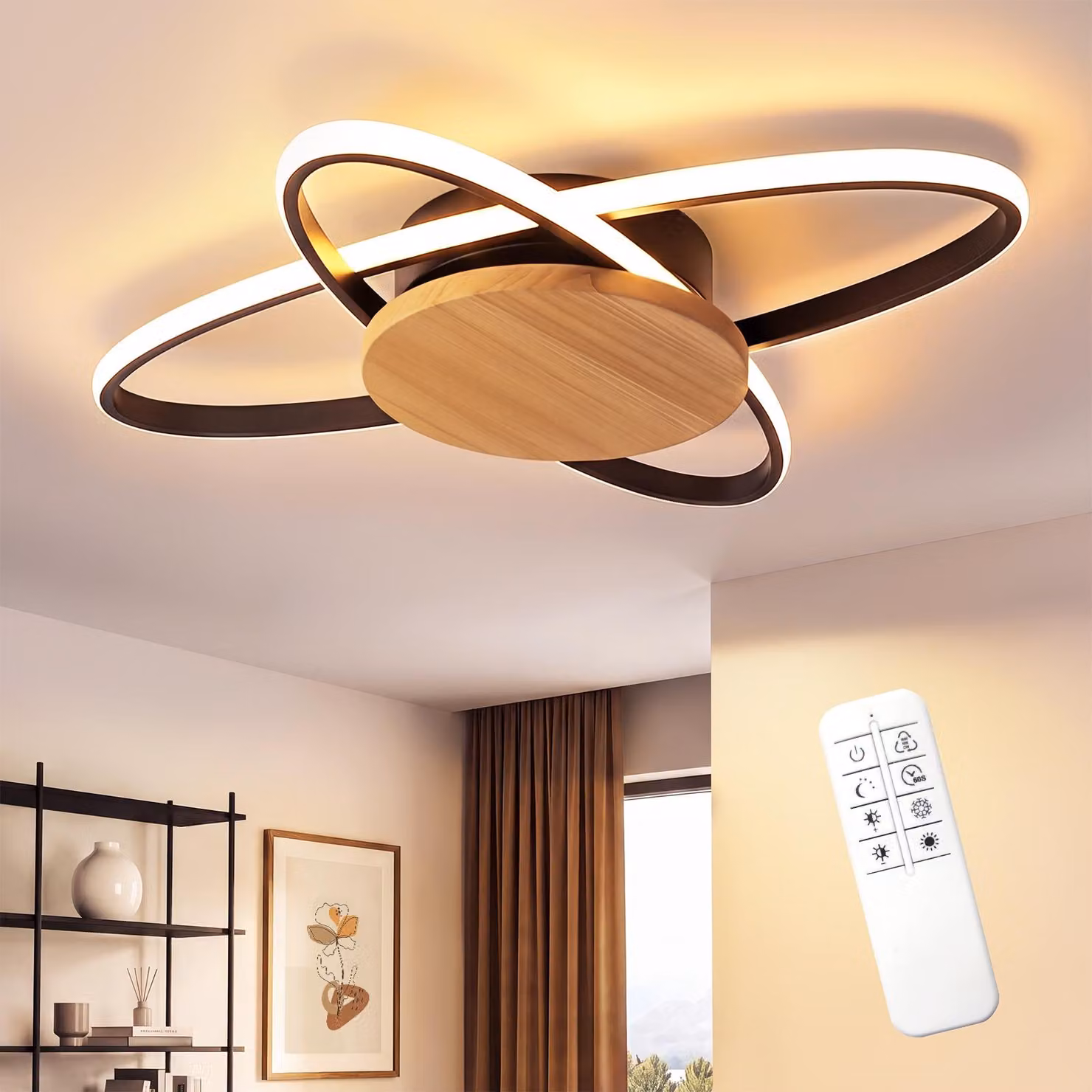 ZMH Lampada a soffitto LED, 37W, nera, per soggiorno. Lampada dimmerabile con telecomando, ideale per illuminare cucine, corridoi e camere da letto
