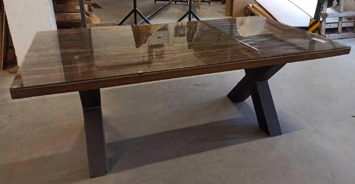 Casa Padrino tavolo da pranzo in stile country con piano in vetro marrone/nero 200 cm - Mobili rustici per sala da pranzo