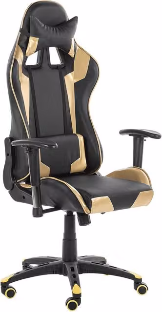 Sedia da gaming BELIANI girevole in pelle sintetica nera e oro con braccioli e poggiatesta, regolabile in altezza, L/P/H: 71 x 71 x 120 cm