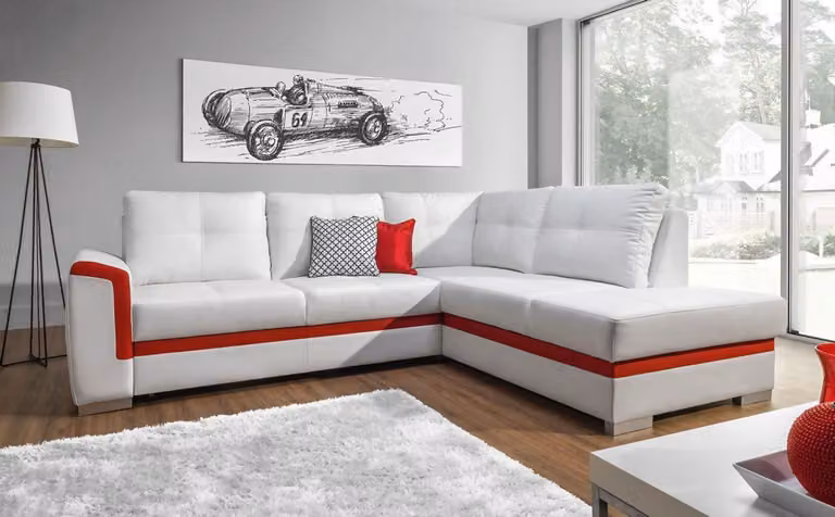 Design Ecksofa Sofa Couch Polster Eck Garnitur Wohnlandschaft Schlafsofa Kasten