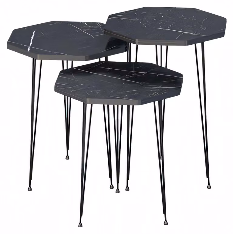Elegantes schwarzes Couchtisch-Set aus Holz und Metall