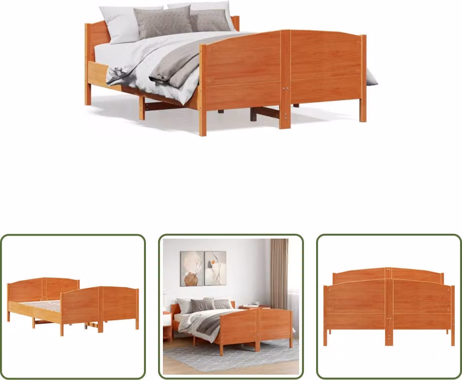 The Living Store Letto in legno massiccio con testiera marrone cera 150x200 cm pino