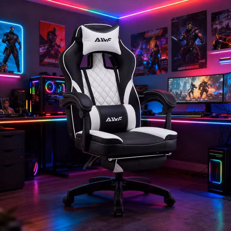 Sedia da gaming - Sedia ergonomica per videogiochi - Altezza regolabile e design bianco e nero
