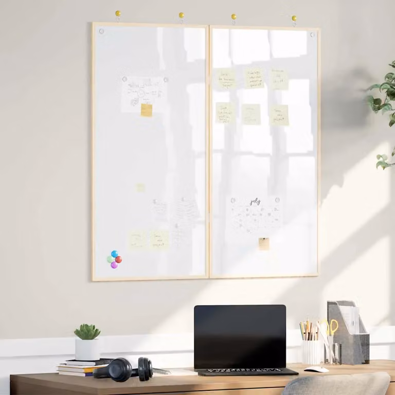 Bacheca degli Annunci vidaXL in Legno di Pino Massello e Vetro, Colore Bianco, L 100 x H 100 x P 1,4 cm