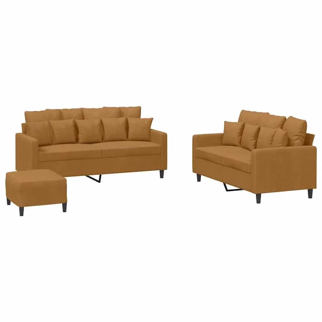 Set di divani 3 pezzi vidaXL in velluto marrone con cuscini per soggiorno in stile moderno – 2