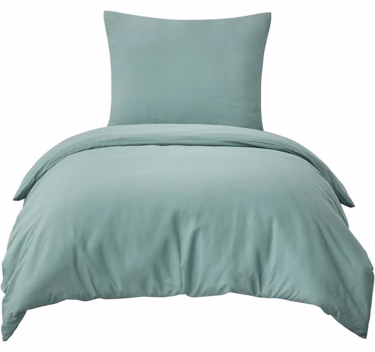 Set di lenzuola 155x220 cm, 2 pezzi, color verde salvia, in microfibra, con cerniera e federa 80x80 cm