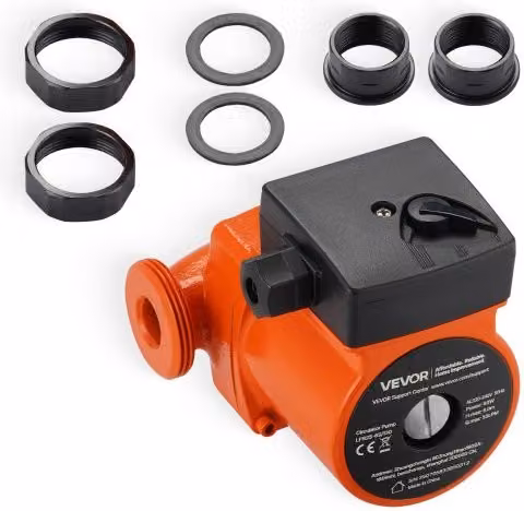 VEVOR Pompa di Circolazione in Ghisa Arancione LPS25-6S/130 per Impianto di Riscaldamento e Acqua Calda, 1/8 HP, 220-240 V, 55 LPM, con Attacco Filettato e Regolazione a 3 Velocità