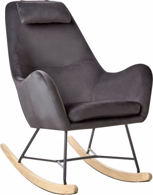 Sedia a dondolo Beliani in velluto grigio con gambe in metallo e pattini in legno – 1
