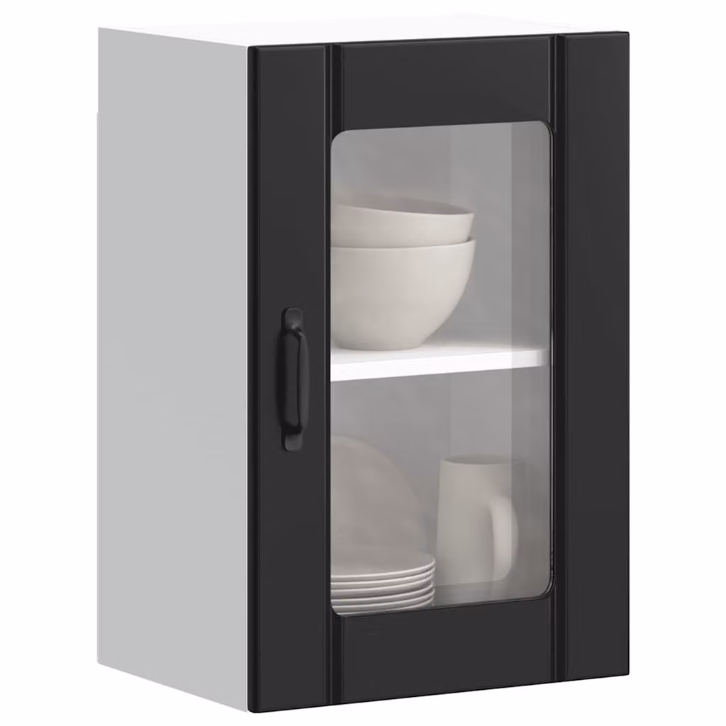 Pensile da cucina moderno vidaXL con ante in vetro, nero e bianco, L: 60 cm, H: 31 cm, P: 40 cm
