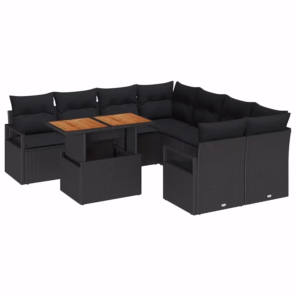 Set Divano da Giardino a L vidaXL 9 Pezzi Nero con Tavolino e Contenitore per Cuscini in Rattan e Metallo – 2