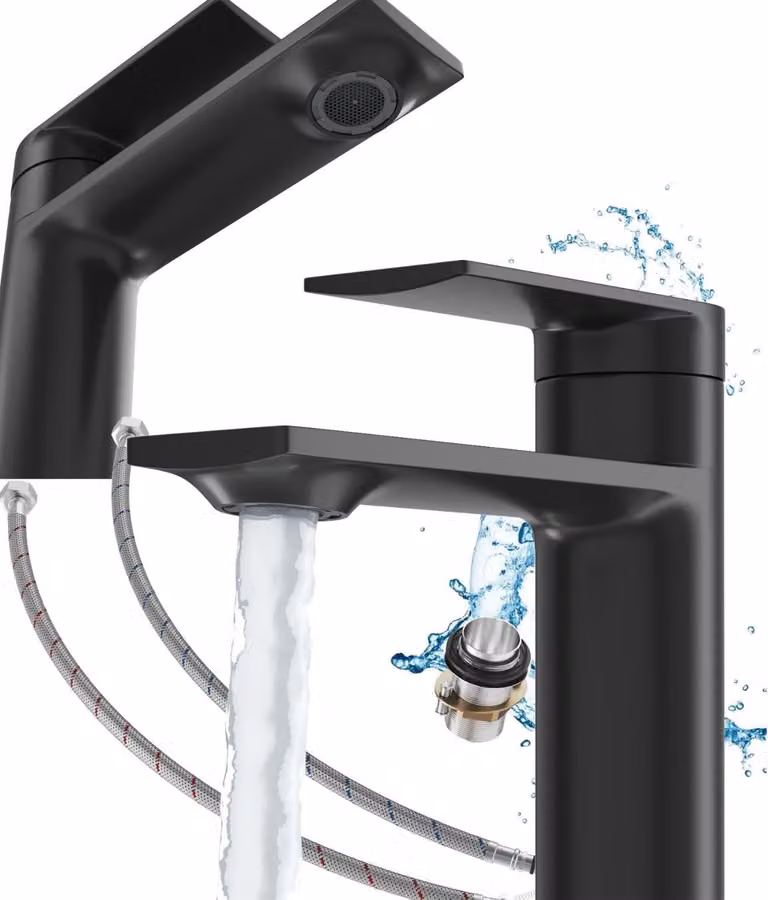 Granitan - Miscelatore lavabo - Rubinetto bagno altezza 14,7 cm - Rubinetto nero - ottone - CABO