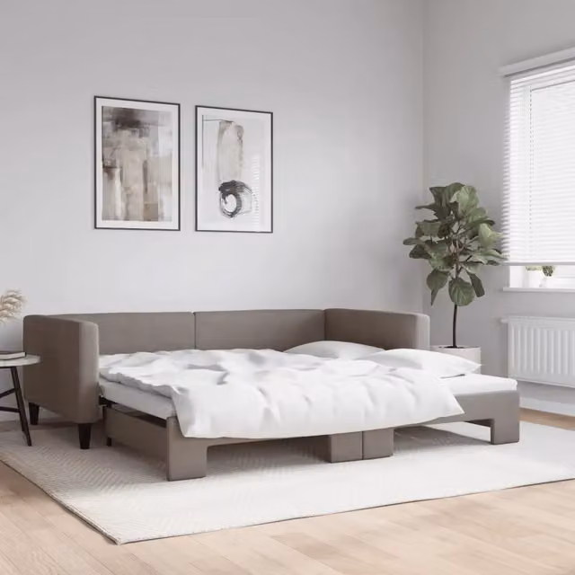 Divano Letto con Letto Estraibile-Sofa Letto-Daybed Tortora 100x200 cm in Tessuto 865173