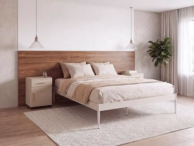 Letto matrimoniale con rete a doghe in metallo beige chiaro 140 x 200 cm stile moderno industriale