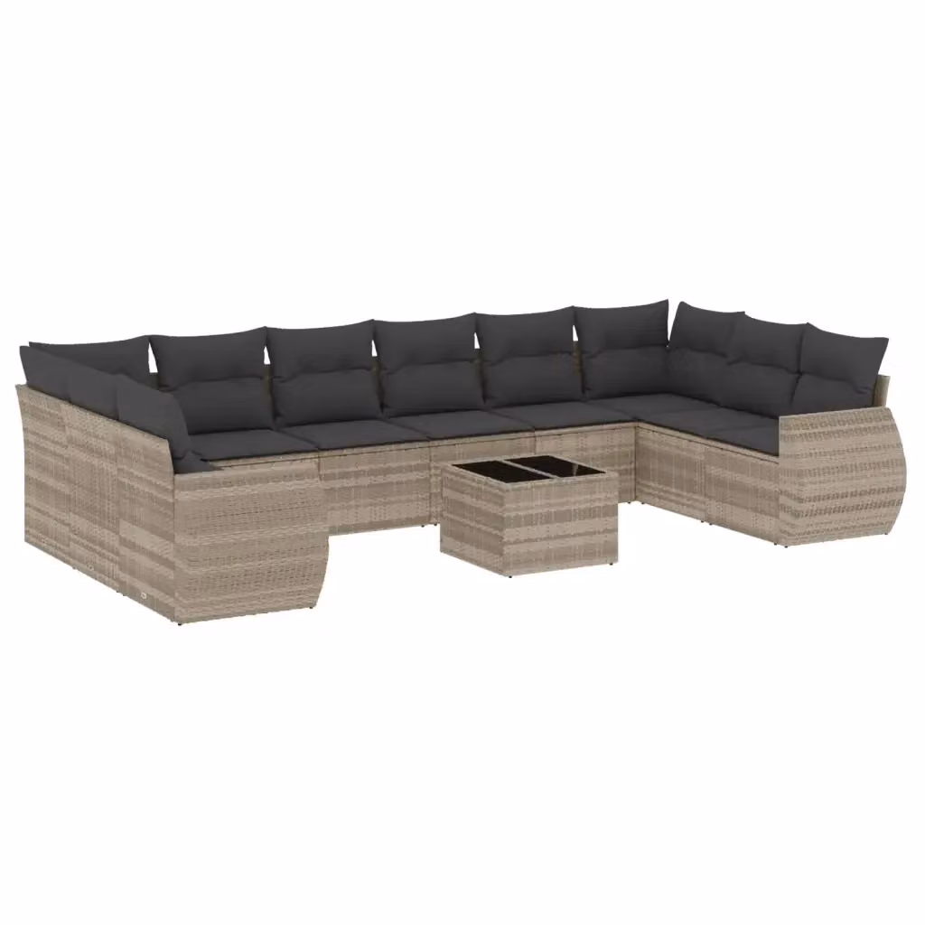 vidaXL Set Divani da Giardino 11 pz a Forma a U in Polyrattan Grigio con Cuscini e Tavolino da Caffè – 2