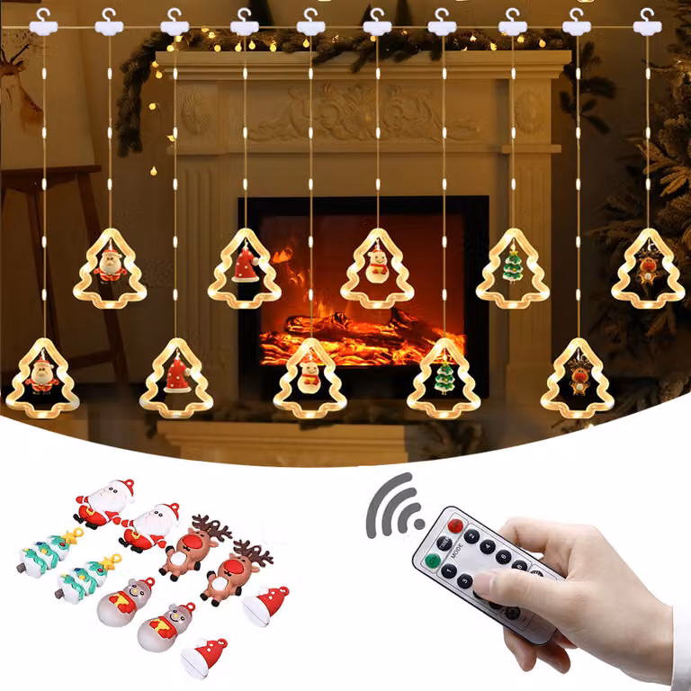 3M decorazione natalizia LED luce tenda finestra appesa luci fata per interno giardino balcone festa, bianco caldo, a batteria