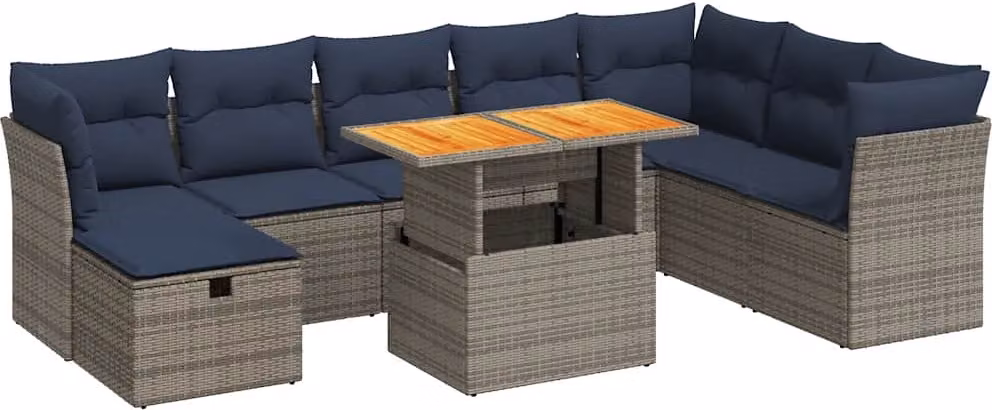 Set Divani Giardino 9 pz con Cuscini Marrone Polyrattan Acacia