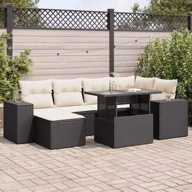 Set Divani da Giardino con Cuscini 7pz Nero Polyrattan 3326827