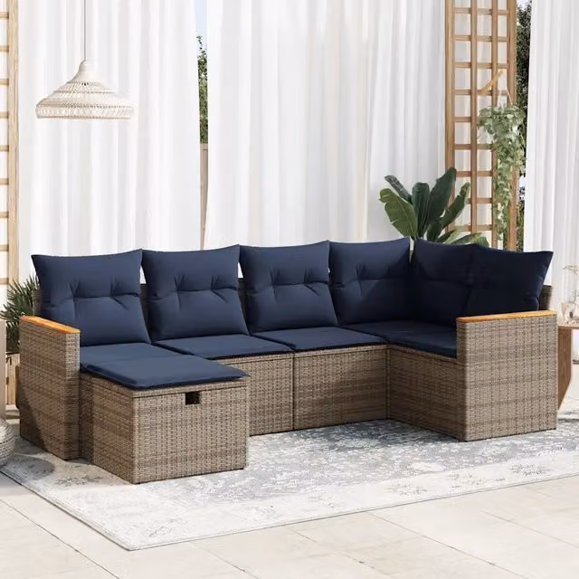 Set Divano da Giardino 6 pz con Cuscini Grigio in Polyrattan 3325918