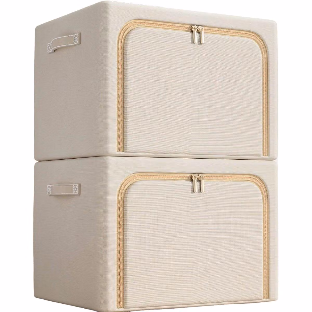 set di 2 scatole portaoggetti in tessuto Oxford, impermeabile, pieghevole, 100L, scomparti, per vestiti e guardaroba, senza finestra, beige