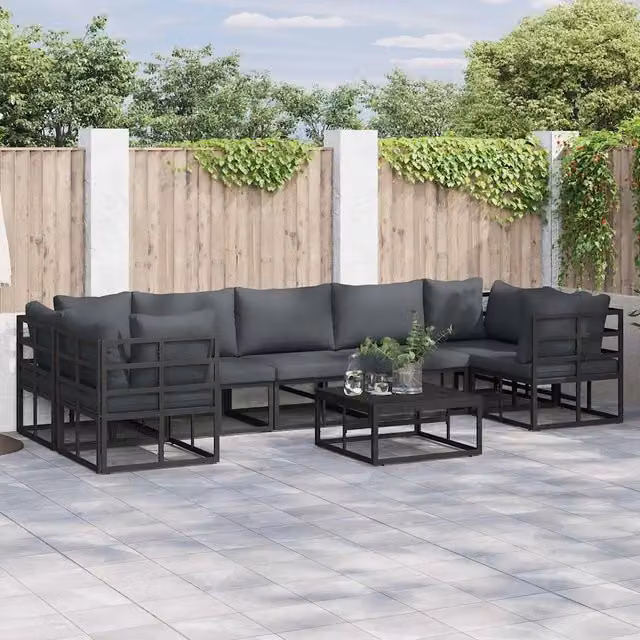Set Divano da Giardino a L vidaXL 7 pz in Alluminio Antracite e Nero con Cuscini Imbottiti e Rivestimenti Rimovibili – 1