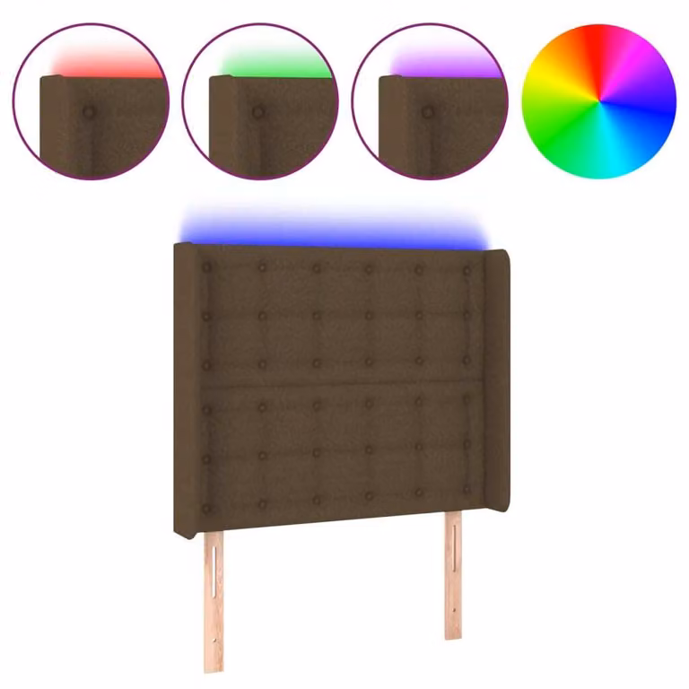 Testiera a LED Marrone Scuro 83x16x118/128 cm in Tessuto