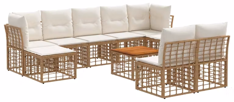 Set di divani da esterno 10 pcs Naturale e Bianco Crema