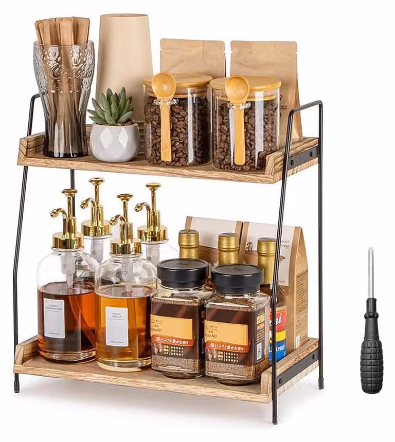 Solidchoice - Portaoggetti stabile per angolo caffè, in legno e metallo